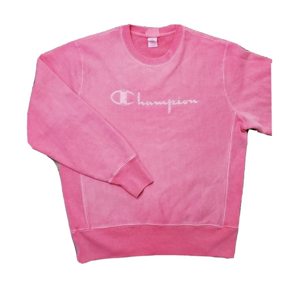 Champion Reverse Weave Men's L Sweatshirt Pink Logo Long Sleeve Crew Neck LS
